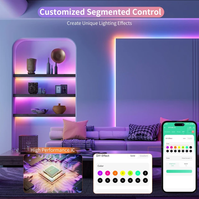 Alt view image 2 of 7 - PAUTIX RGB Smart IC COB LED Strip Lights,Work with Alexa/Google Assistant,20ft/6.1m Addressable UL-Listed 24V Chasing Color Flexible Tape Light Multicolor,for Cabinet,TV,Bedroom,Party DIY Decoration