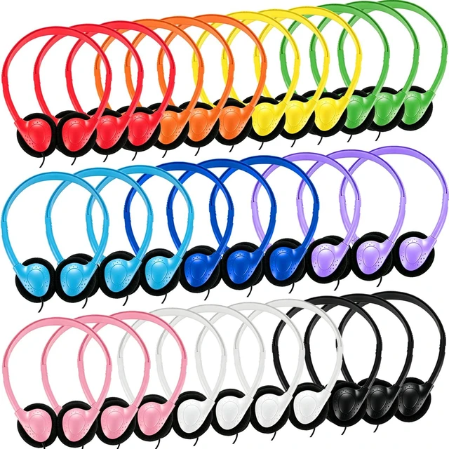 Main image of Ladont 30 Pack Kids Headphones Bulk for School Classroom, Wired Headphone for Kids Students Child Toddler Teens Boy Girl, Wholesale Multi Color 3.5mm Headphones for Library Airplane
