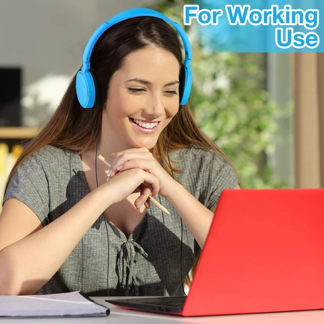 Alt view image 6 of 7 - Yunsailing 18 Pack Classroom Headphones Bulk, Wired Headphones,Blue | Student School Supplies, Individually Wrapped, Adjustable, over Ear Head Earbuds, for Laptop PC Computer