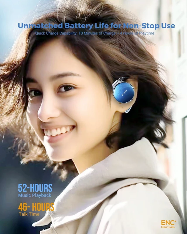 Alt view image 2 of 6 - On Ear Bluetooth Headphones 5.4, Open Ear Headphones Wireless with 4 Microphones, Water-Drop Shaped Clip On Noise Cancelling Sport Headset Bluetooth, Comfort Fit Earphones with Long Battery Life