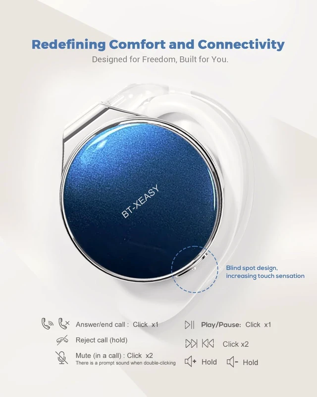 Alt view image 3 of 6 - On Ear Bluetooth Headphones 5.4, Open Ear Headphones Wireless with 4 Microphones, Water-Drop Shaped Clip On Noise Cancelling Sport Headset Bluetooth, Comfort Fit Earphones with Long Battery Life