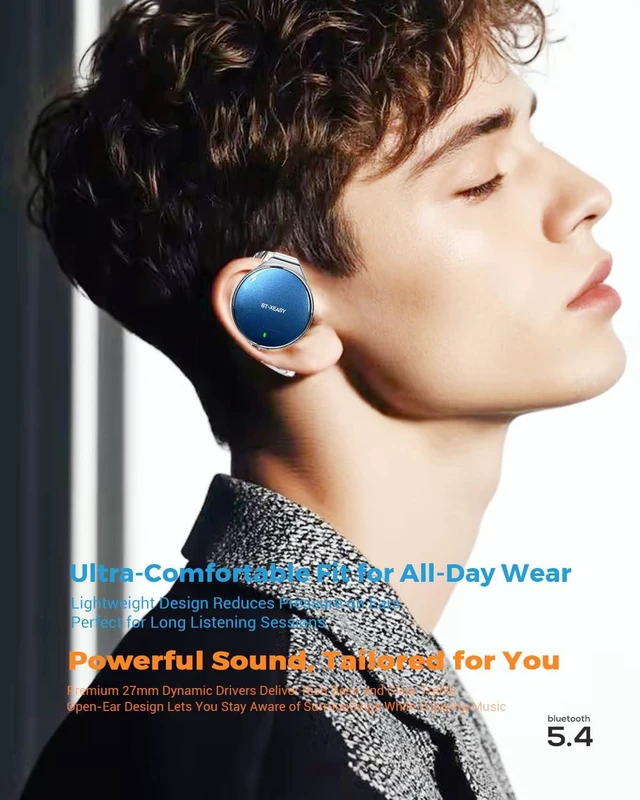 Alt view image 5 of 6 - On Ear Bluetooth Headphones 5.4, Open Ear Headphones Wireless with 4 Microphones, Water-Drop Shaped Clip On Noise Cancelling Sport Headset Bluetooth, Comfort Fit Earphones with Long Battery Life