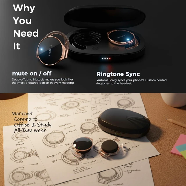 Alt view image 3 of 6 - On Ear Headphones Bluetooth 5.4, Noise Cancelling Open Ear Headphones Wireless, Water-Drop Shaped Clip On Sport Headset Bluetooth with 4 Microphone, Comfort Fit Earphones with Long Battery Life