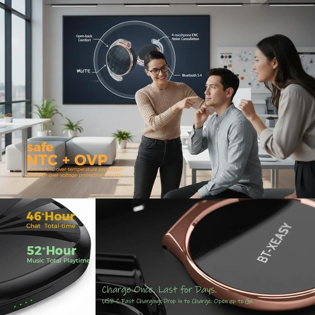 Alt view image 2 of 6 - On Ear Headphones Bluetooth 5.4, Noise Cancelling Open Ear Headphones Wireless, Water-Drop Shaped Clip On Sport Headset Bluetooth with 4 Microphone, Comfort Fit Earphones with Long Battery Life