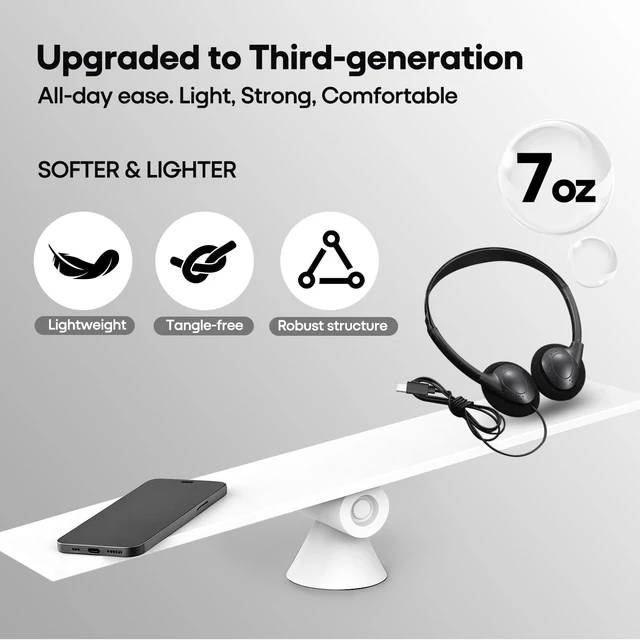 Alt view image 5 of 7 - XOSDA USB C Headphones Bulk 20 Pack for Classroom School Kids Students, On-Ear Wired Type C Headset for Children Travel Testing Compatible with Tablet Smartphones (LS857C,20 Black)