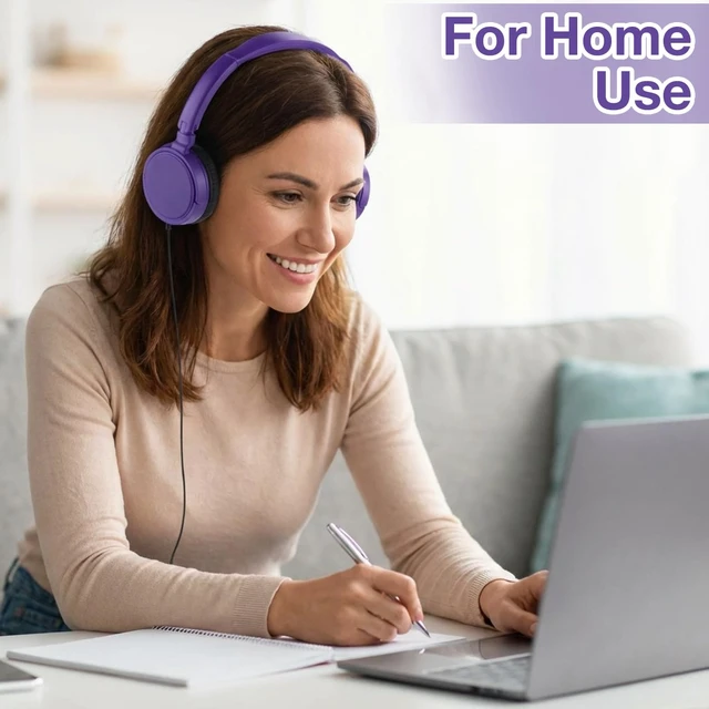 Alt view image 6 of 7 - Yunsailing 18 Pack Classroom Headphones Bulk, Wired Headphones,Purple | Student School Supplies, Individually Wrapped, Adjustable, over Ear Head Earbuds, for Laptop PC Computer