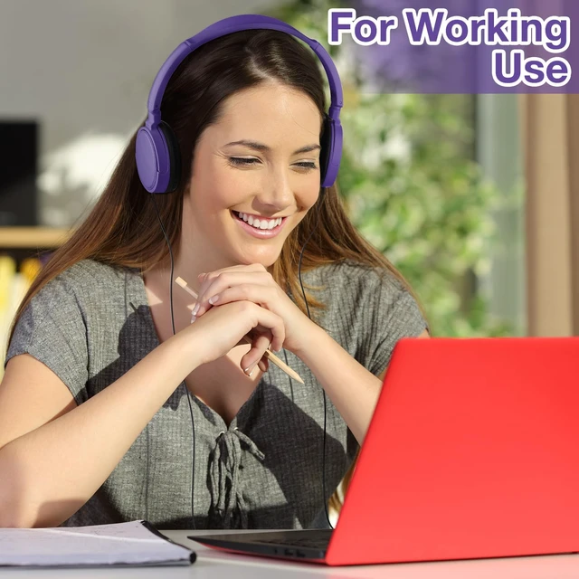 Alt view image 7 of 7 - Yunsailing 18 Pack Classroom Headphones Bulk, Wired Headphones,Purple | Student School Supplies, Individually Wrapped, Adjustable, over Ear Head Earbuds, for Laptop PC Computer