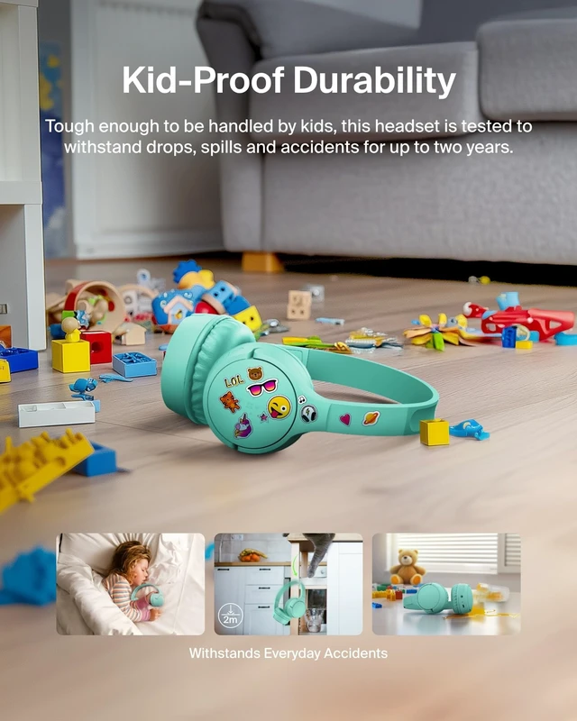 Alt view image 4 of 7 - Belkin SoundForm Mini Kids Headphones, Wireless&Wired, 30H Playime, School | Headphones for Kids, Built-in Microphone, 85dB Volume Limit, USB-C, 3.5mm AUX, for School, Classroom, Travel, Laptop