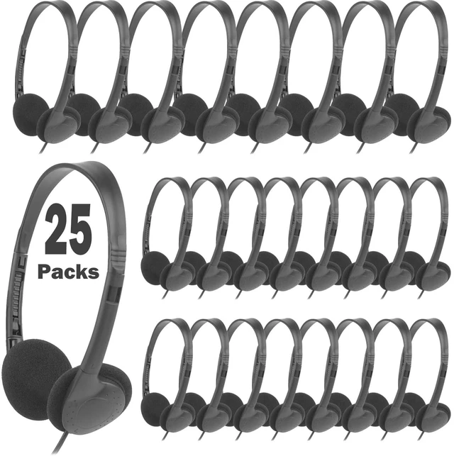 Main image of XOSDA 25 Pack Bulk Headphones Earphone Earbud for Classroom Kids, Wholesale Wired Adjustable On Ear Headphones for Students,Schools,Libraries,Museums,Hotels,Hospitals and More(LS04,25 Black)