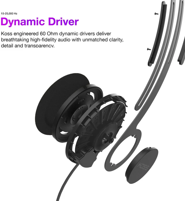 Alt view image 3 of 7 - Koss KPH40 Utility On-Ear Headphones, Stealth Grey, Interchangeable Cord | Lightweight, Ultra-Wide Frequency Response, Stainless Steel Adjustable Headband