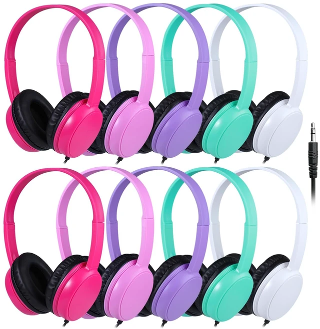 Main image of 10 Pack Classroom Headphones for School Kids Students, Durable On Ear Comfy Wired Headset for Children Boys Girls Teens Toddler, Noise Stereo Sound 3.5mm Jack for Online Learning Travel(GS30,10Mixed)