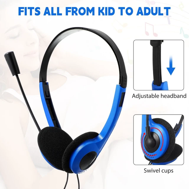 Alt view image 2 of 6 - Yunsailing 30 Pack Classroom Headphones with Mic, Blue, Plastic Stem | School Student Headphones Bulk Class Set Lightweight Adjustable Earphones with Microphone on Ear with 3.5 mm Jack