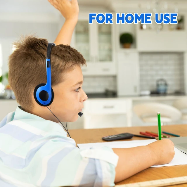 Alt view image 5 of 6 - Yunsailing 30 Pack Classroom Headphones with Mic, Blue, Plastic Stem | School Student Headphones Bulk Class Set Lightweight Adjustable Earphones with Microphone on Ear with 3.5 mm Jack