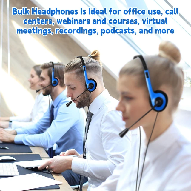 Alt view image 6 of 6 - Yunsailing 30 Pack Classroom Headphones with Mic, Blue, Plastic Stem | School Student Headphones Bulk Class Set Lightweight Adjustable Earphones with Microphone on Ear with 3.5 mm Jack