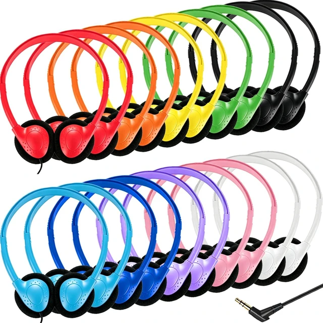Main image of Ladont 20 Pack Bulk Classroom Headphones for Students Kids School, Wholesale Headphones Class Set with 3.5mm Jack for Chromebook Laptop PC Computer(10 Mixed Colors)