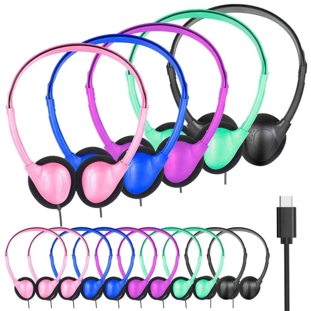 Main image of OYSLKJ 5 Pack USB C Headphones Bulk for Classroom Students Kids, Wired | On-Ear Type C Headphones for Home Travel Museum School Online Learning,Work with PCs Phones Tablets Laptops Mixed Color