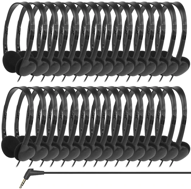Main image of Gaosen 30 Pack Bulk Class Set Headphones for Kids Students ClassroomAdjustable School Earphones On Ear with 3.5mm Jack for Teachers Children Toddler Boys Girls Teens Adult(GS857, Black)