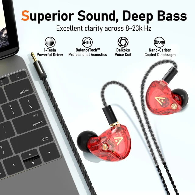 Alt view image 3 of 7 - Audiovance Vibes 202 HiFi Wired Earbuds, IEM in-Ear Monitor Headphones | Clear Sound, Deep Bass, Noise-Isolating Ear Buds, Silver-Plated Cord, Comfort Fit, Gaming IEM Earphones, Case, 3.5mm No MIC