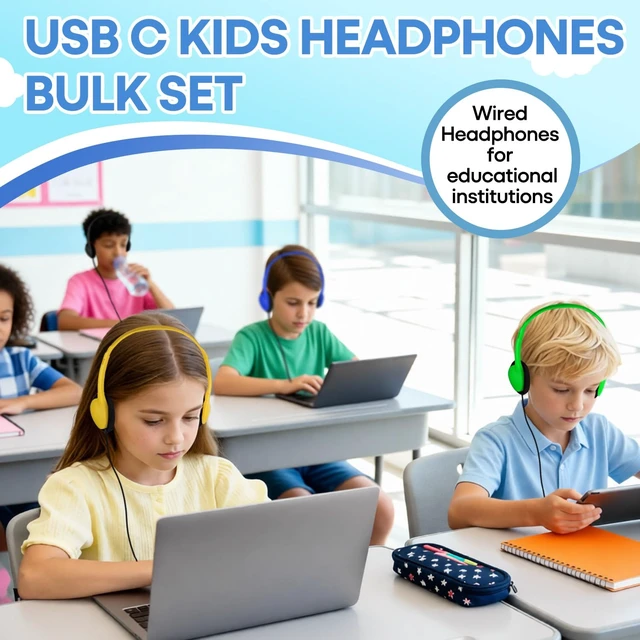 Alt view image 3 of 7 - Type C Kids Headphones Bulk 20 Pack for School Classroom, Upgrade USB Type C Wired Headphones for Boys Girls Students Travel Learning Compatible with Tablet Smartphones Chromebook (LS857C,20 Mixed)
