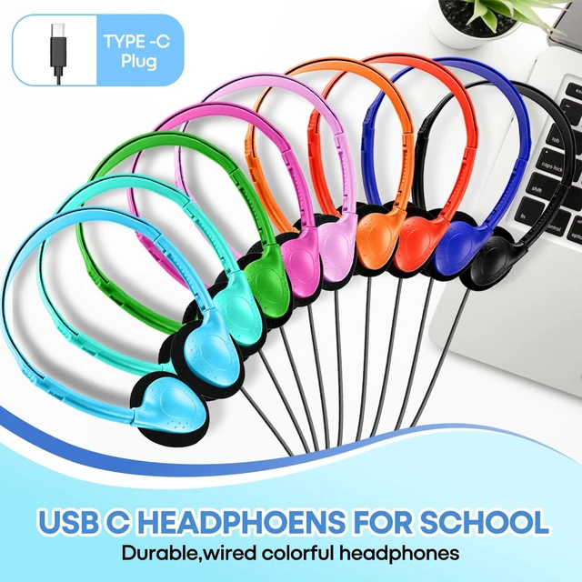 Alt view image 6 of 7 - Type C Kids Headphones Bulk 20 Pack for School Classroom, Upgrade USB Type C Wired Headphones for Boys Girls Students Travel Learning Compatible with Tablet Smartphones Chromebook (LS857C,20 Mixed)