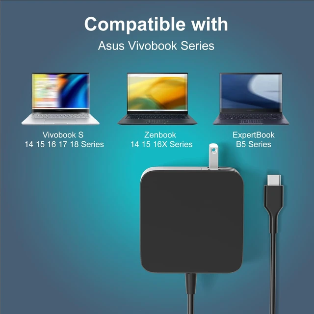 Alt view image 3 of 7 - KAQIAR 90W USB C Fast Charger Compatible with Asus Vivobook Zenbook Laptops | Vivobook 15/14X/16/16X/S17/18 OLED,S5506MA/M5406WA/S5406MA/K3405VF,Zenbook 13,S13,Flip3,Deluxe,Duo14