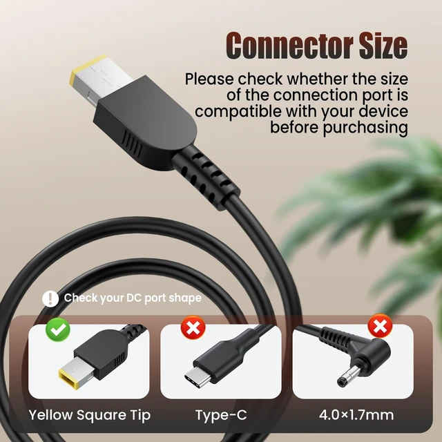 Alt view image 2 of 7 - 170W Slim Tip Laptop Charger Compatible with Lenovo ThinkPad P50/ P51/ P52, P70/ P71/ P72 /P73; P1 & X1 Extreme; T15p/ P15v/ P16v/ P17; W540/ W541 Replacement AC Adapter