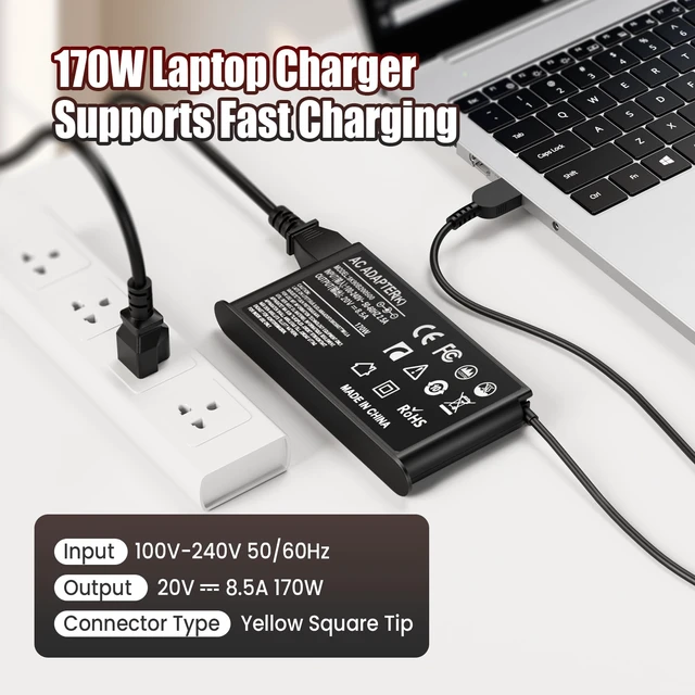 Alt view image 3 of 7 - 170W Slim Tip Laptop Charger Compatible with Lenovo ThinkPad P50/ P51/ P52, P70/ P71/ P72 /P73; P1 & X1 Extreme; T15p/ P15v/ P16v/ P17; W540/ W541 Replacement AC Adapter