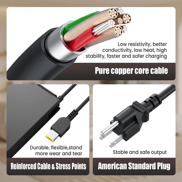 Alt view image 4 of 7 - 170W Slim Tip Laptop Charger Compatible with Lenovo ThinkPad P50/ P51/ P52, P70/ P71/ P72 /P73; P1 & X1 Extreme; T15p/ P15v/ P16v/ P17; W540/ W541 Replacement AC Adapter
