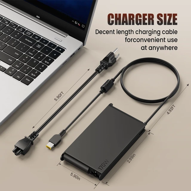 Alt view image 7 of 7 - 170W Slim Tip Laptop Charger Compatible with Lenovo ThinkPad P50/ P51/ P52, P70/ P71/ P72 /P73; P1 & X1 Extreme; T15p/ P15v/ P16v/ P17; W540/ W541 Replacement AC Adapter