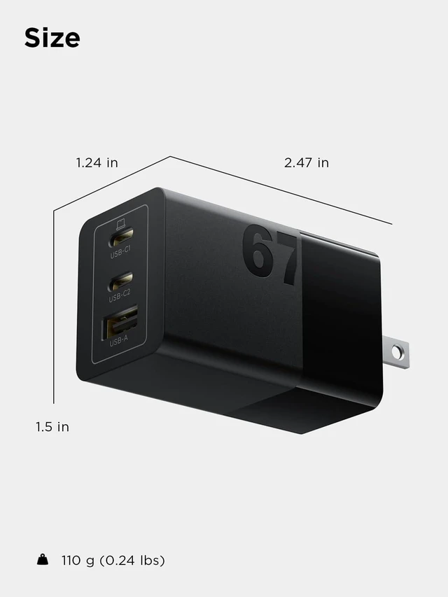 Alt view image 7 of 7 - Lenovo 67W USB-C Charger, 3-Port Multi-Device Fast Charging, Advanced GaN Charger Block, Compact Fast Wall Charger, for MacBook Pro/Air, Dell XPS, iPhone 16 Series, Samsung Galaxy, and More