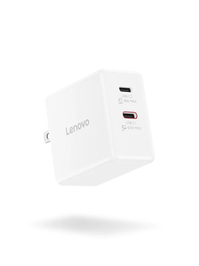 Alt view image 6 of 7 - Lenovo Dual USB-C 65W GaN Charger, 2 USB-C Ports, for Laptops/Tablets & Phones & More, Compact Size, Foldable Plug, Includes 1.5m USB C Cable, Model/Type: CC65, White