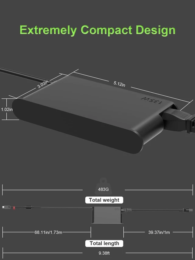 Alt view image 4 of 7 - PowerPortnerLink Slim 135W USB-C Laptop Charger for Lenovo Computer | ThinkPad Z16 T16 P16 P16s E16, Yoga Slim/Pro 7 9, ThinkBook 16 14p 14 15, IdeaPad Slim Pro 5 7 9 Power Cord