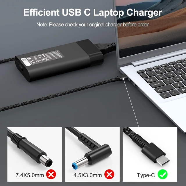 Alt view image 3 of 7 - 100W USB C Laptop Charger for HP Pavilion Plus 14 14-ew1010nr Spectre Fold 17 x360 16-aa0047nr ZBook Firefly 14 16 G11 Envy 17-cw1087nr TPN-LA31 N57041-001 Tyce-C Charger Power Adapter