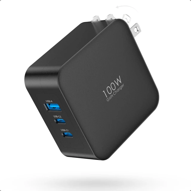 Alt view image 4 of 7 - Topadre 100W USB C Charger Block, 4-Port Foldable Travel Adapter,Black | Foldable 4-port USB-C PD charger, UK/EU/AU plug adapter, for MacBook Pro/Air, iPad Pro, iPhone 16/15 Pro Max, Galaxy 45W