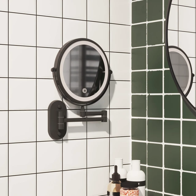 Alt view image 2 of 6 - Ruacq Wall Mounted Makeup Mirror with 3 Lights, 1X/10X, Matte Black | Rechargeable Adjustable Brightness, Stainless Steel, Round, Gift for Mom, Women, Wife, Girls, Dorm Room Essential