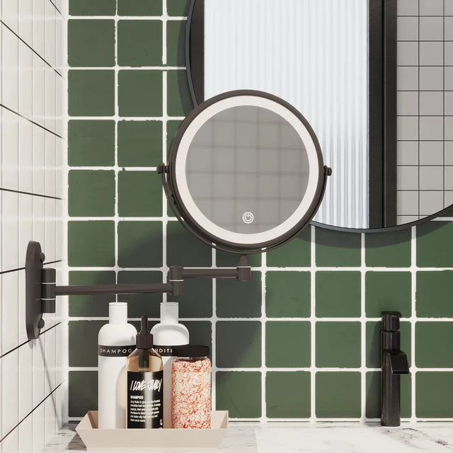 Alt view image 3 of 6 - Ruacq Wall Mounted Makeup Mirror with 3 Lights, 1X/10X, Matte Black | Rechargeable Adjustable Brightness, Stainless Steel, Round, Gift for Mom, Women, Wife, Girls, Dorm Room Essential