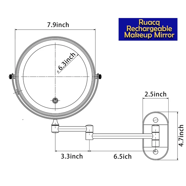 Alt view image 6 of 6 - Ruacq Wall Mounted Makeup Mirror with 3 Lights, 1X/10X, Matte Black | Rechargeable Adjustable Brightness, Stainless Steel, Round, Gift for Mom, Women, Wife, Girls, Dorm Room Essential