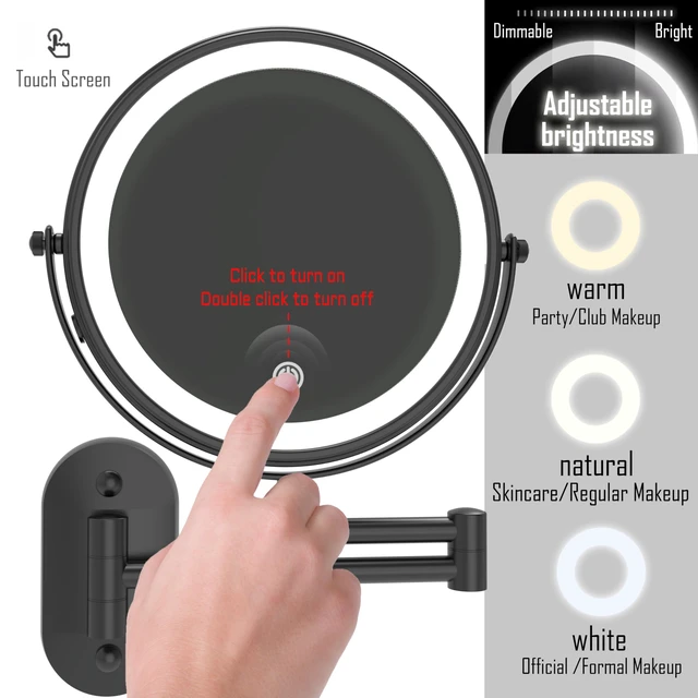 Alt view image 4 of 6 - Ruacq Wall Mounted Makeup Mirror with 3 Lights, 1X/10X, Matte Black | Rechargeable Adjustable Brightness, Stainless Steel, Round, Gift for Mom, Women, Wife, Girls, Dorm Room Essential