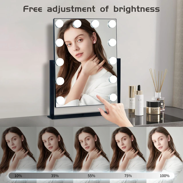 Alt view image 3 of 7 - Vanity Mirror with Lights,Lighted Vanity Mirror with 12 Dimmable Bulbs for Dressing Room & Bedroom,3 Color Lighting,Modes Detachable 10x Magnification 360°Ratation