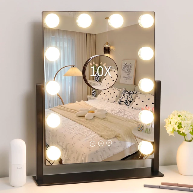 Main image of Vanity Mirror with Lights,Lighted Vanity Mirror with 12 Dimmable Bulbs for Dressing Room & Bedroom,3 Color Lighting,Modes Detachable 10x Magnification 360°Ratation