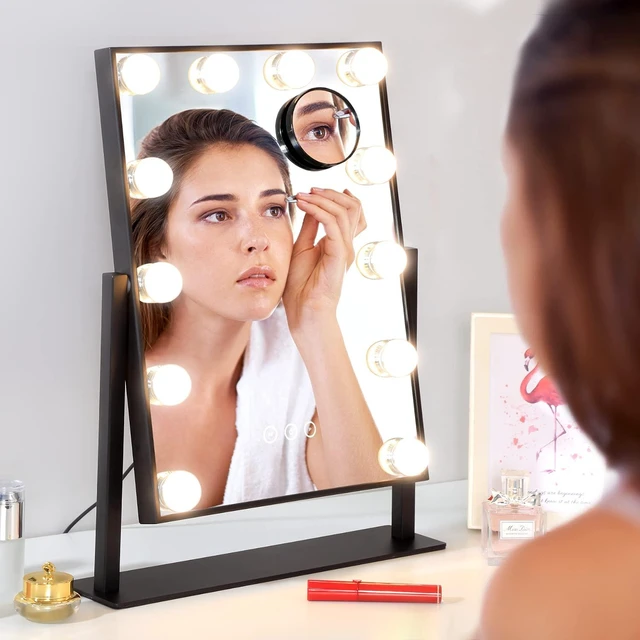 Alt view image 7 of 7 - Vanity Mirror with Lights,Lighted Vanity Mirror with 12 Dimmable Bulbs for Dressing Room & Bedroom,3 Color Lighting,Modes Detachable 10x Magnification 360°Ratation