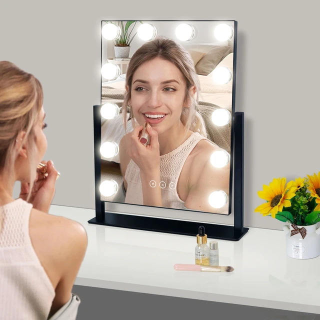 Alt view image 6 of 7 - Vanity Mirror with Lights,Lighted Vanity Mirror with 12 Dimmable Bulbs for Dressing Room & Bedroom,3 Color Lighting,Modes Detachable 10x Magnification 360°Ratation