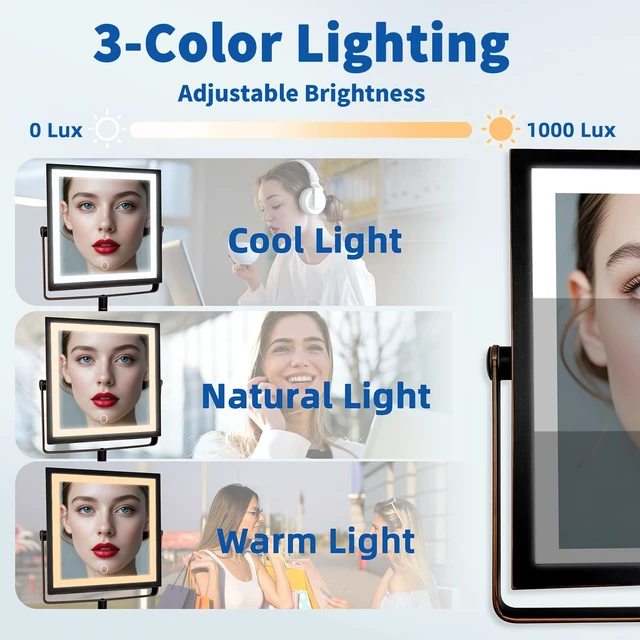 Alt view image 5 of 6 - Ruacq Wall Mounted Makeup Mirror with Lights 1X/10X Oil Rubbed Bronze | 8",4000mAh Rechargeable,Magnification,3 Color,Touch Screen Dimmable,360° Rotation Extension Foldable Arm, Square, Women Gift