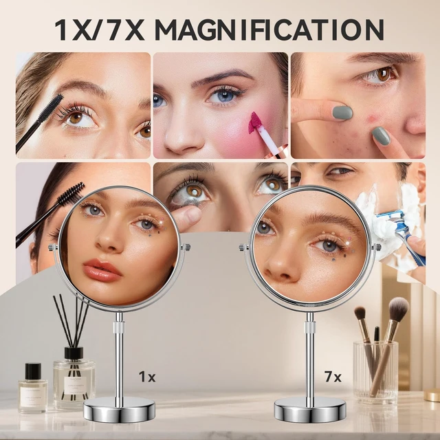Alt view image 4 of 7 - Nicesail Adjustable Tabletop Makeup Mirror Magnified Vanity Chrome 7X | 15in-19in Height Adjustable Double Sided Mirror for Women Wife Mom Teengirls Gifts