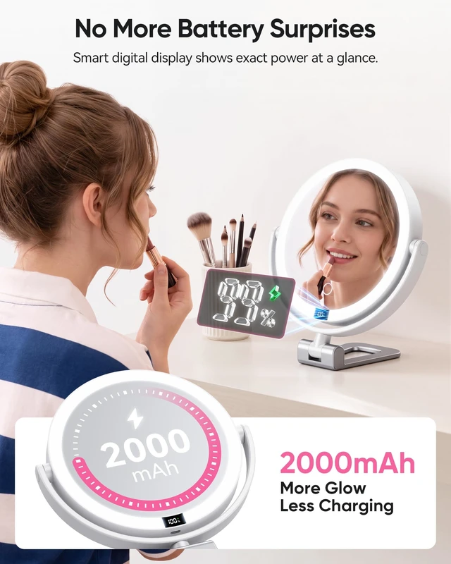 Alt view image 6 of 7 - Travel Makeup Mirror with Lights - 1X/30X Magnifying Double Sided Mirror | 3 Color Lighting & Stepless Dimming, 2000mAh Rechargeable, Foldable Portable for Travel, Desk, Wall