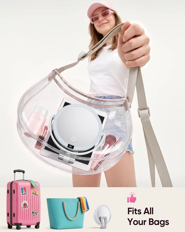 Alt view image 7 of 7 - Travel Makeup Mirror with Lights - 1X/30X Magnifying Double Sided Mirror | 3 Color Lighting & Stepless Dimming, 2000mAh Rechargeable, Foldable Portable for Travel, Desk, Wall