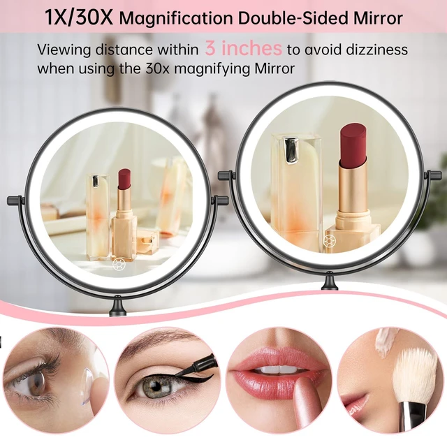 Alt view image 3 of 7 - FUNTOUCH 5000mAh Rechargeable Wall Mounted Lighted Makeup Mirror 1X30X | Double Sided 1X 30X Magnifying, 3 Color Lighting, Touch Dimming, Extended Arm 360 Rotation Light up Bathroom Mirror Black