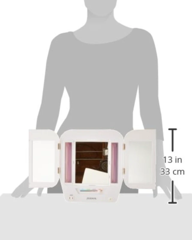 Alt view image 4 of 7 - JERDON Lighted Makeup Mirror with 5X Magnification - White - JGL10W | Modern Tri-Fold Design, Multiple Light Settings