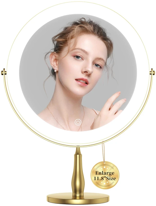 Main image of DEXHOM 11.8" Magnifying Vanity Mirror with Light, 10X/1X Makeup Mirror | tabletop vanity mirror with 3 color lighting, 360° rotation,Adjustable Brightness, 3000mAh, Double-Sided 10X/1X magnifiers