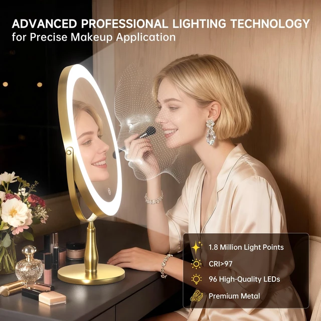 Alt view image 4 of 7 - DEXHOM 11.8" Magnifying Vanity Mirror with Light, 10X/1X Makeup Mirror | tabletop vanity mirror with 3 color lighting, 360° rotation,Adjustable Brightness, 3000mAh, Double-Sided 10X/1X magnifiers